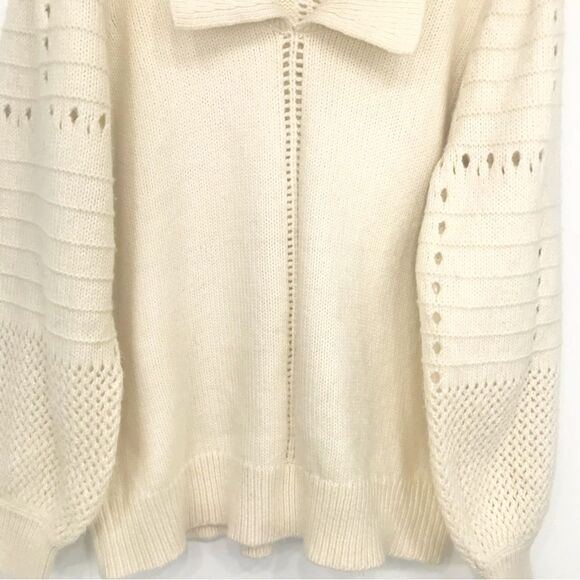 Design 365 Cream Cozy Puff Sleeve Collared Pullover Thick Knit Sweater - Picture 5 of 16